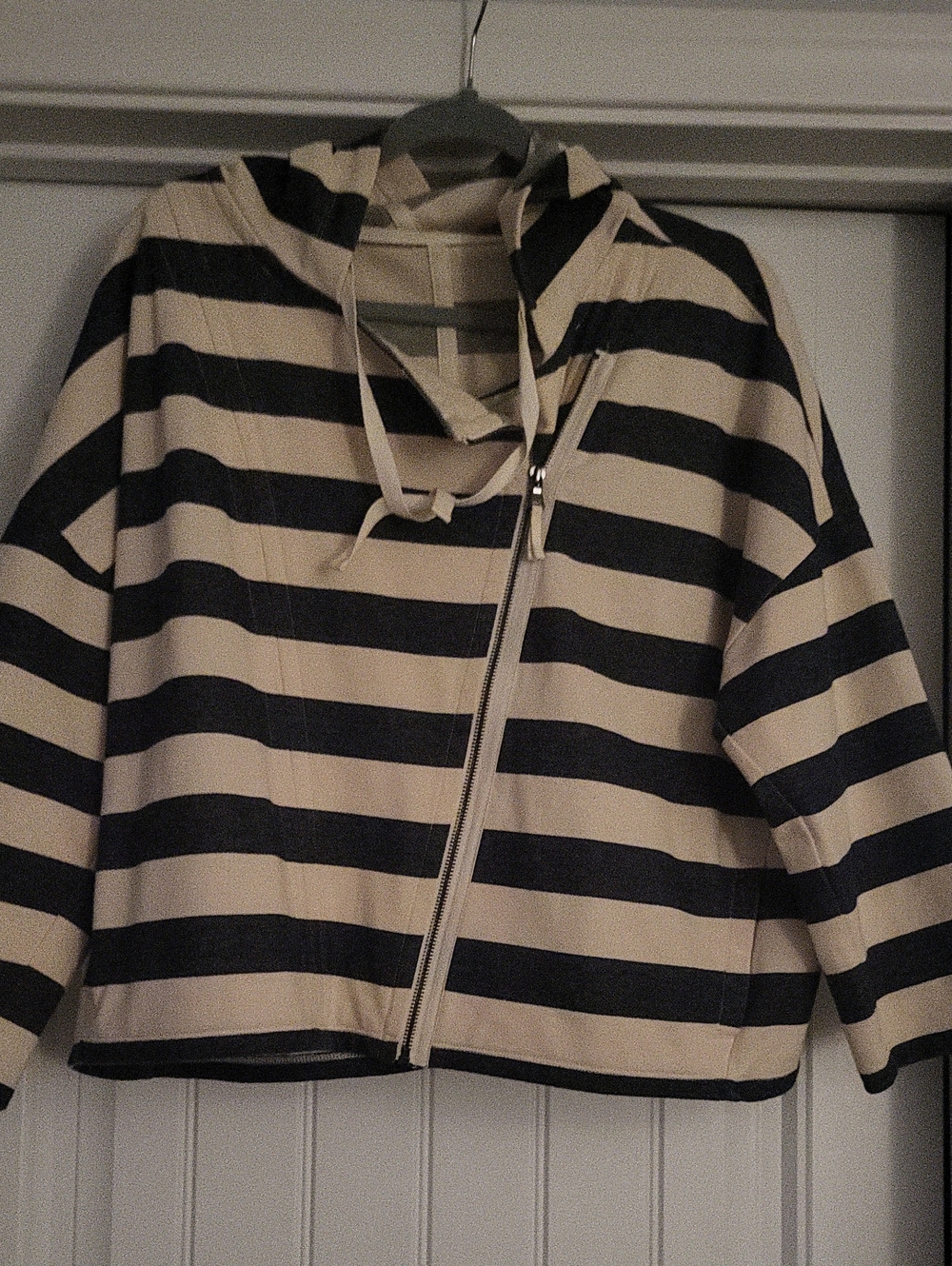 Loft Striped Hooded Zip Jacket in Cream and Blue